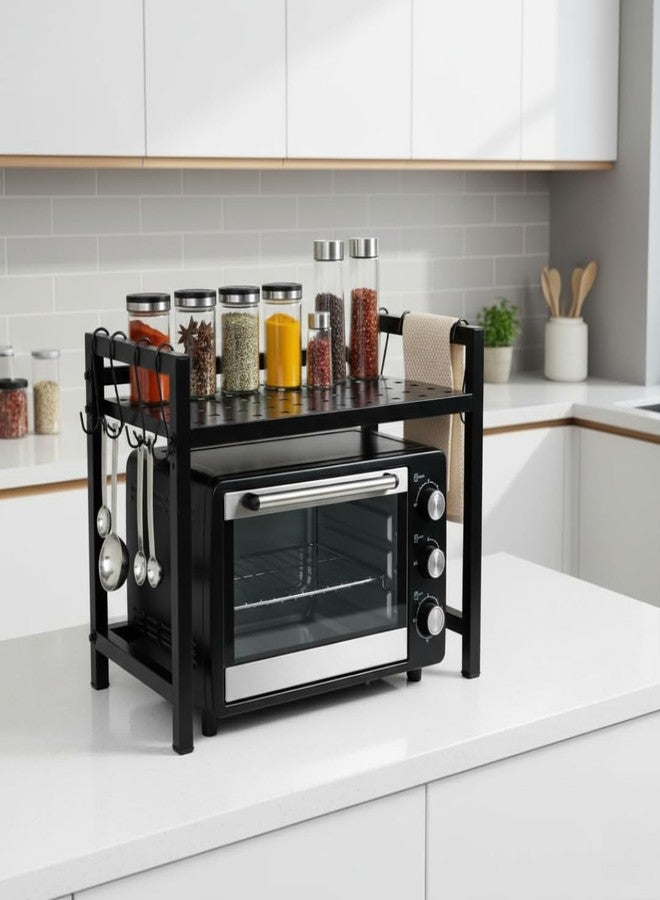 SONRET Microwave Stand for Kitchen Platform - Oven Stand - Height Adjustable Rack with 8 Storage Hooks - Easy to Clean, Multi-Purpose Microwave Rack for Kitchen, Oven Stand for Office - Black - Image 1